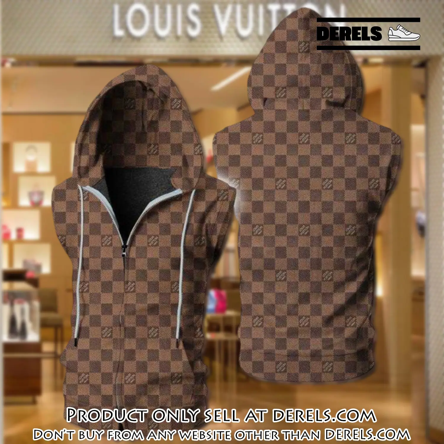 Louis vuitton brown unisex sleeveless zip up hoodie luxury for men women szh012 dr2546867